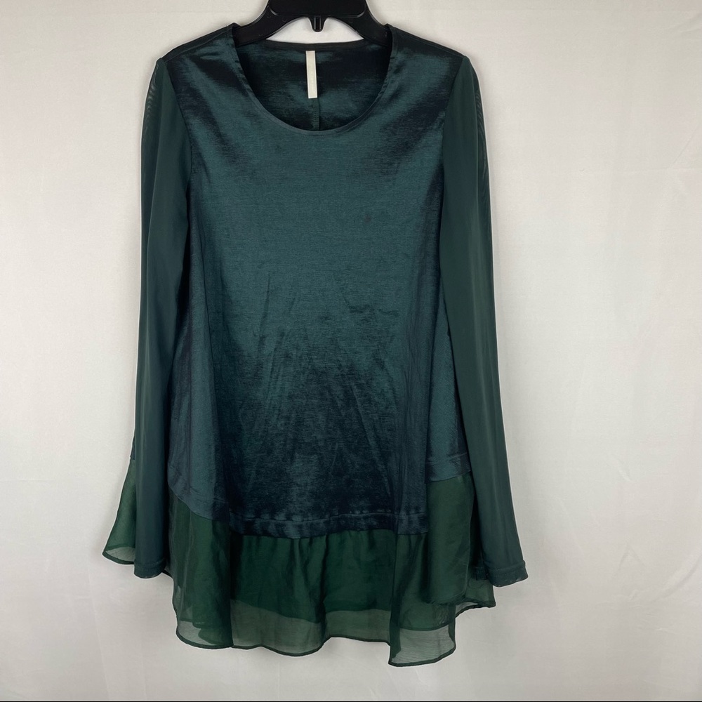 Green metallic baby doll flare cut top lace sleeve SM goth sheer fairy